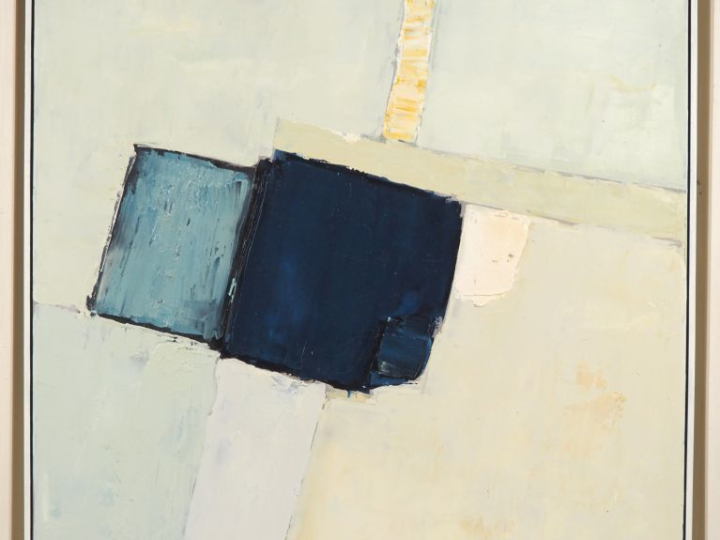 BRUS.  "Composition" Huile sur toile, signée en bas à droite Dim. 59,5