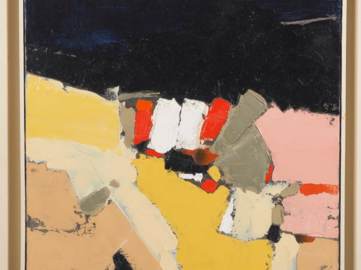 BRUS.  "composition"  Huile sur toile, signée en bas à droite  Dim. 40