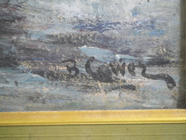 B. COWER.  "Paysage au pont" Huile sur carton, signée en bas à droite 