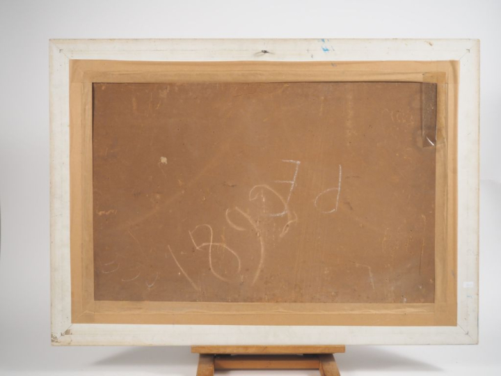 B. COWER.  "Paysage au pont" Huile sur carton, signée en bas à droite 