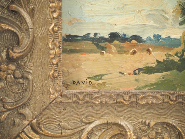 DAVID.  "paysage" Huile sur carton, signée en bas à gauche Dim. 13,5 x