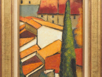 Vente aux enchères G. DOYE.  "le Cyprés"  Huile sur toile, signée en bas à droite  Dim. 3