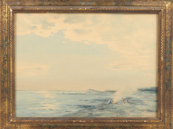 H. FOREAU.  "Ile d'Oléron, le repos des pêcheurs"  Aquarelle, signée e