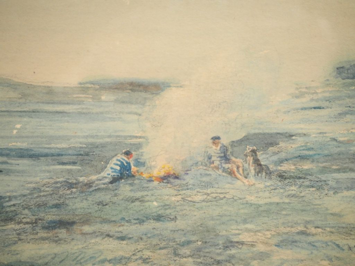 H. FOREAU.  "Ile d'Oléron, le repos des pêcheurs"  Aquarelle, signée e
