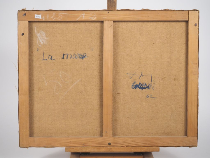 GOBIN.  "la mare"  Huile sur toile, signée en bas droite  Dim. 46 x 61