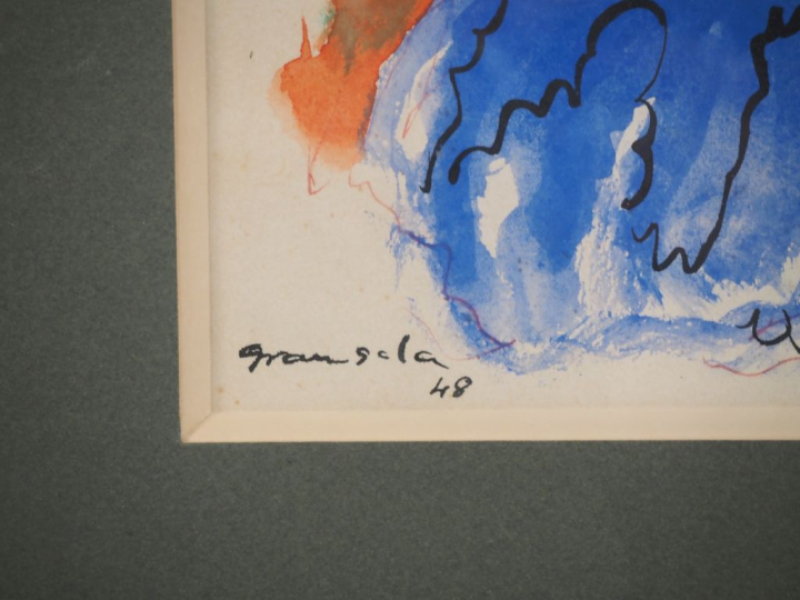 GRAU SALA.  "Jeune fille en bleu" Aquarelle, signée en bas à gauche et