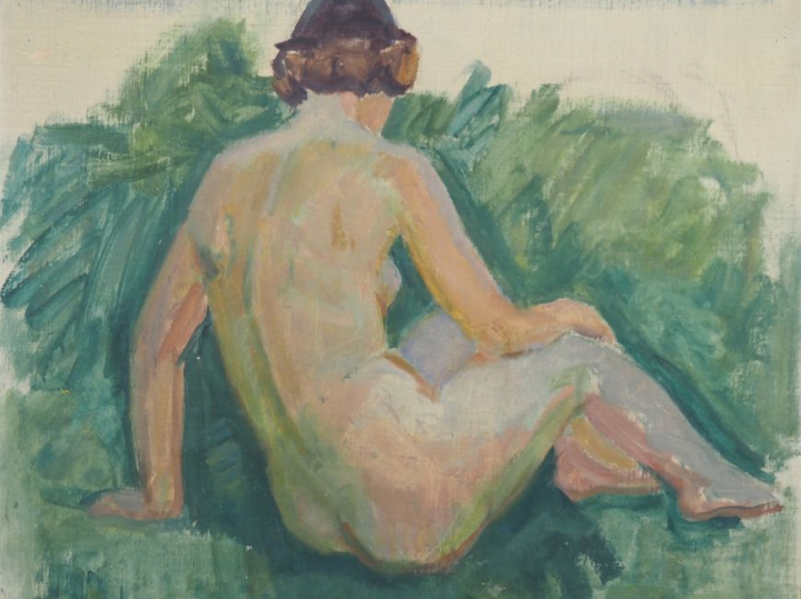 KNUD OVE HILKIER. "Etude de jeune femme nue de dos" Huile sur toile, s