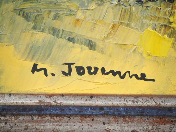 Michel JOUENNE.  "les fleurs jaunes" Huile sur toile, signée en bas à 