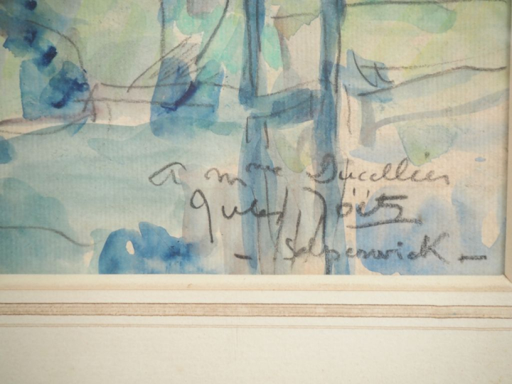 Jules JOUETS. "l'étang devant la ferme" Aquarelle, signée en bas à dro