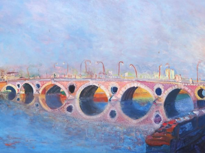 P. LACHKAR "Le pont neuf à Toulouse",  Huile sur toile, signée en bas 