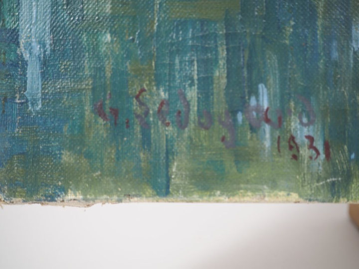 G. LEDOGARD.  "le Loing à Morey, le matin" Huile sur toile, signée en 