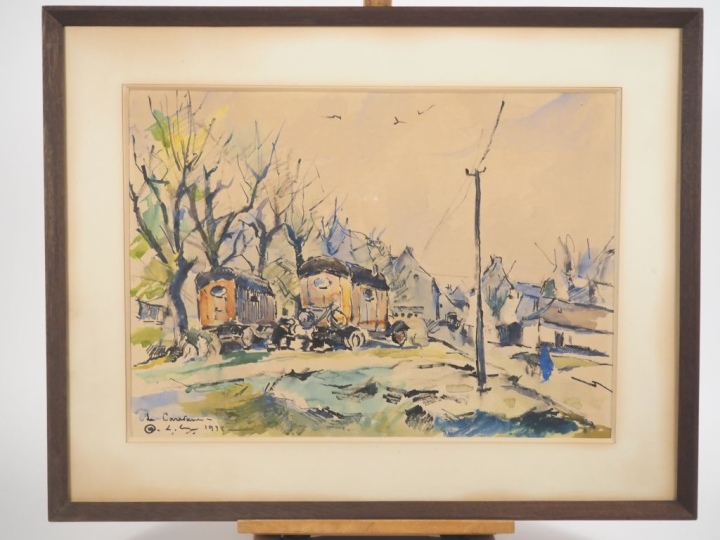 LEVY.  "la caravane"  Aquarelle, signée en bas à gauche et datée 1936 