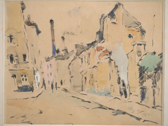Vente aux enchères LEVY.   "ruelle animée" Aquarelle, signée en bas à droite et datée 31 