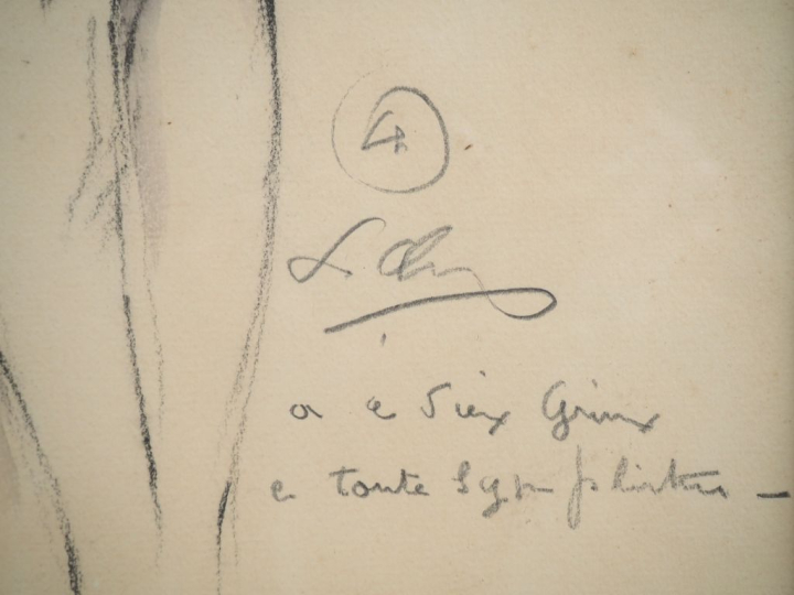 LEVY.  "jeune fille de dos" Dessin au crayon et à l'aquarelle signée e