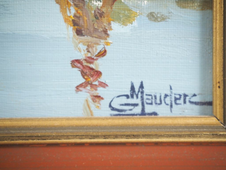 G. MAUDERC. "le port" Huile sur carton, signée en bas à droite  Dim. 3