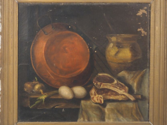 Vente aux enchères MENNI.  "nature morte" Huile sur toile, signée en bas à gauche Dim. 36