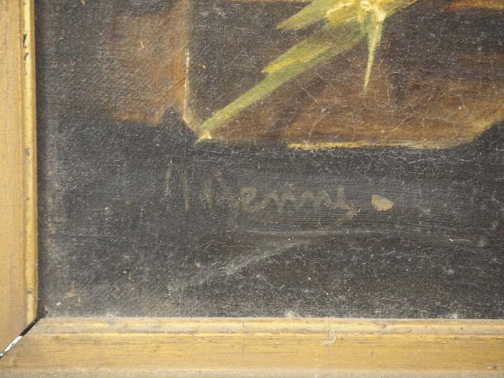 MENNI.  "nature morte" Huile sur toile, signée en bas à gauche Dim. 36
