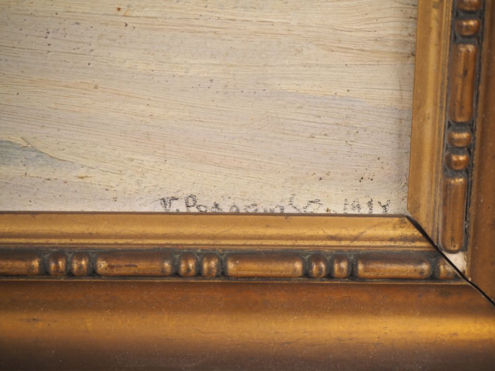 V. PODGORSKI (?).  "le pont de pierres" Huile sur carton, signée en ba