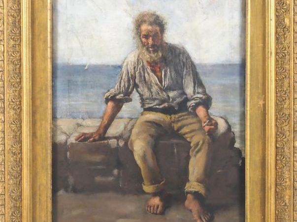 A. PARILLA. "le vieux pêcheur" Huile sur panneau, signée en bas à gauc