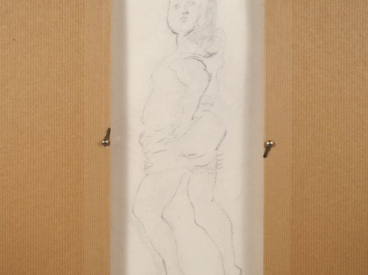 PASCIN.  "le canapé" Dessin au crayon et au pastel, porte au dos le ca