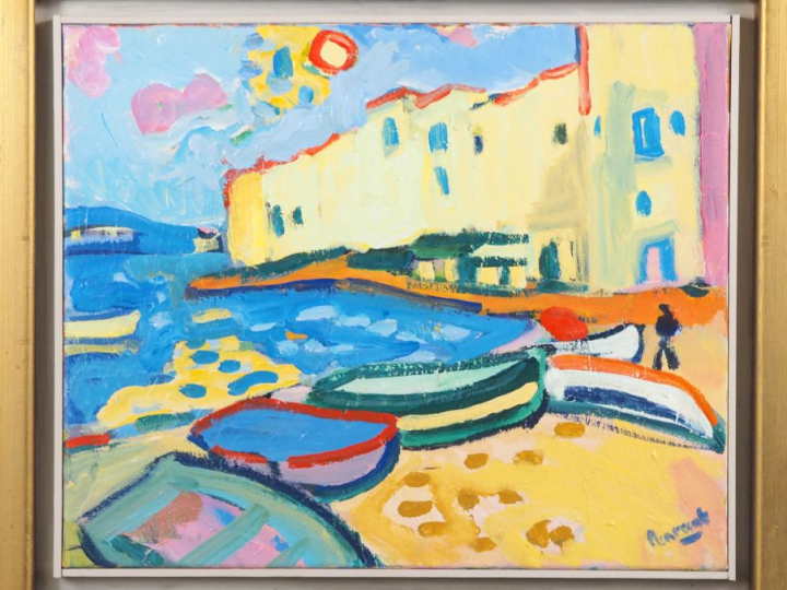 PENRAAT.  "Port méditérannéen" Huile sur toile, signée en bas à droite