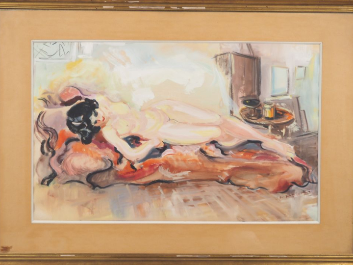 J. F.  PRINTZ. "L'odalisque" Gouache, signée en haut à droite  Dim. À 