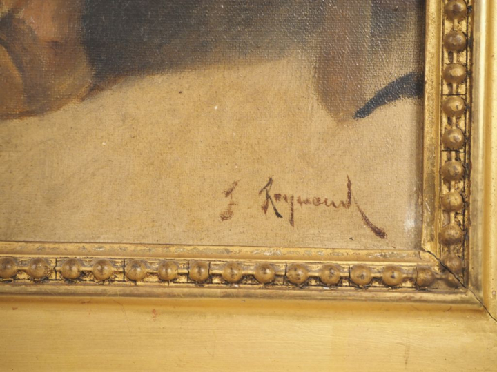 RAYNAUD.  "la bouchée de pain" Huile sur toile, signée en bas à droite