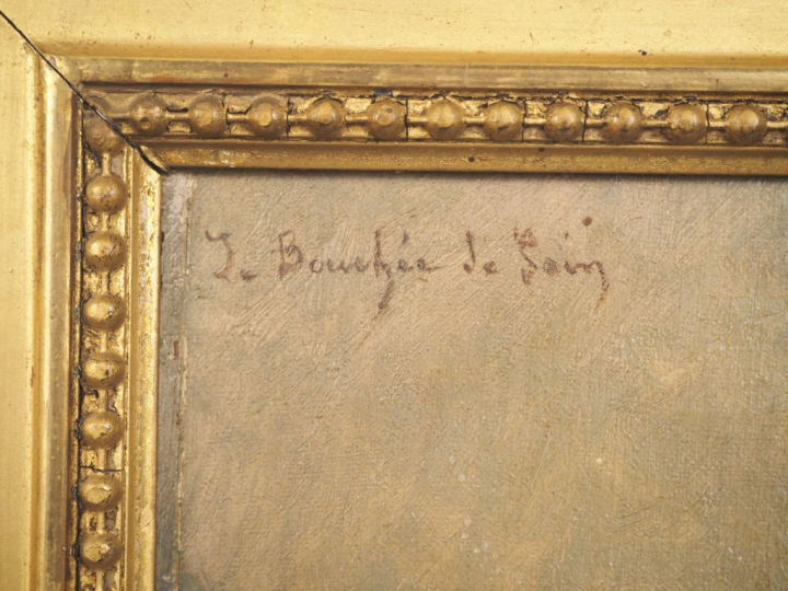 RAYNAUD.  "la bouchée de pain" Huile sur toile, signée en bas à droite