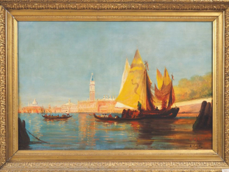 Vente aux enchères RIBERLI.  "Venise, le grand canal" Huile sur toile, signée en bas à dr