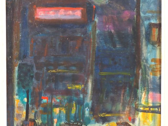 Marc SAINT SAENS.  "la ville la nuit" Huile sur toile, signée en bas à