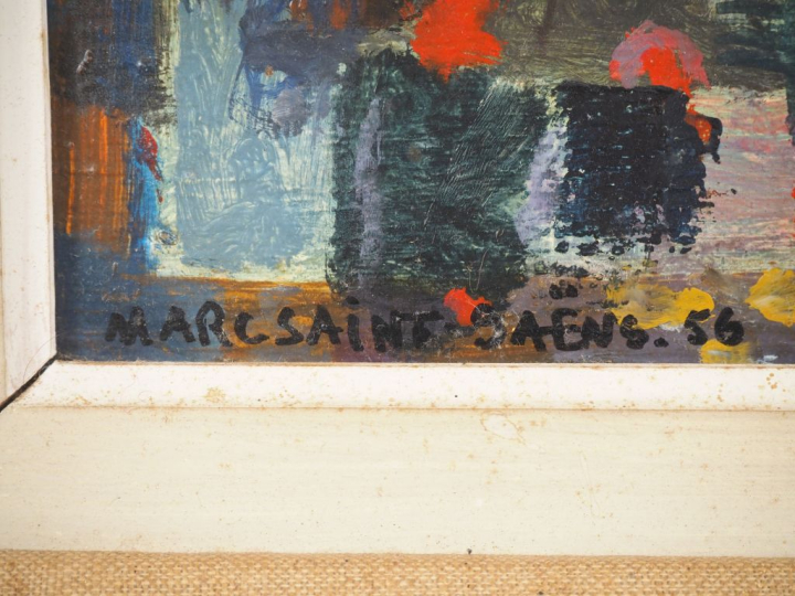 Marc SAINT SAENS.  "la ville la nuit" Huile sur toile, signée en bas à