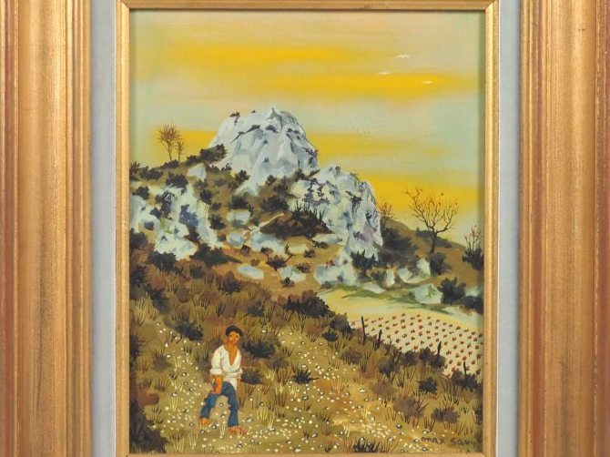 Max SAVY.  "le roc de Félines" Huile sur toile, signée en bas à droite