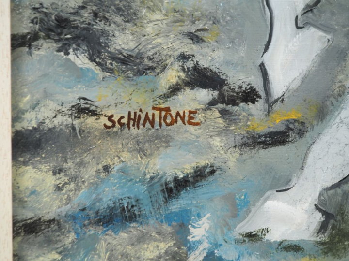 Daniel SCHINTONE.  "chevauchée" Huile sur toile, signée en bas à gauch