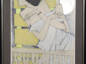Vente aux enchères Daniel SCHINTONE.  "Elégantes" Pastel, signé en bas à droite  Dim. 63,