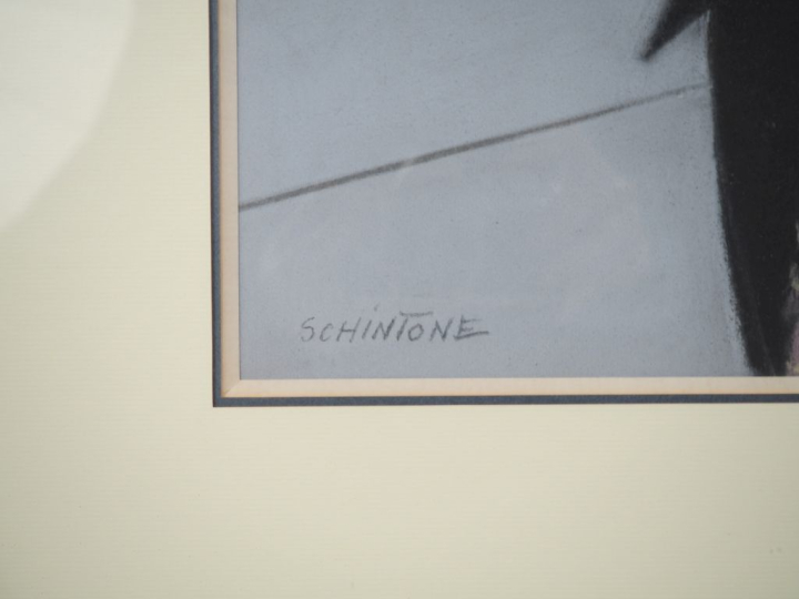 Daniel SCHINTONE.  "Elégante à la cigarette" Pastel, signé en bas à ga