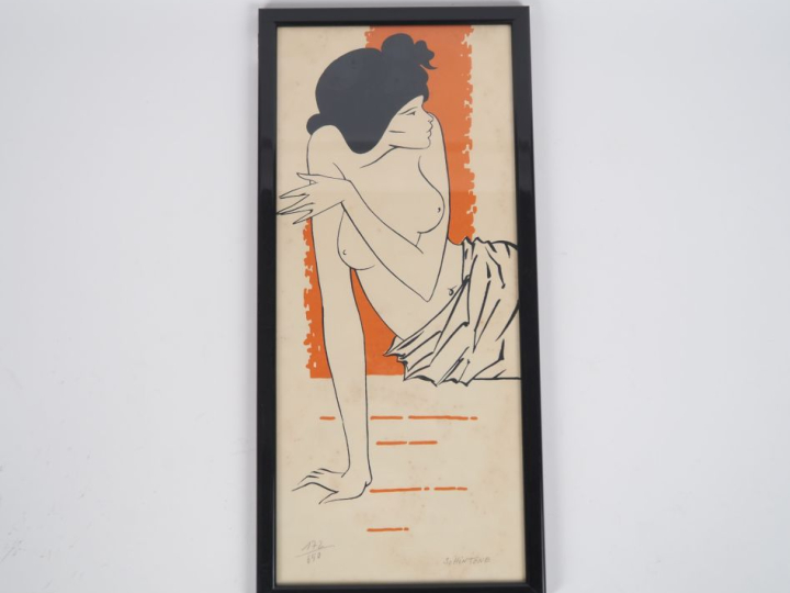 Daniel SCHINTONE.  "Jeune femme dénudée en buste" Lithographie signée 