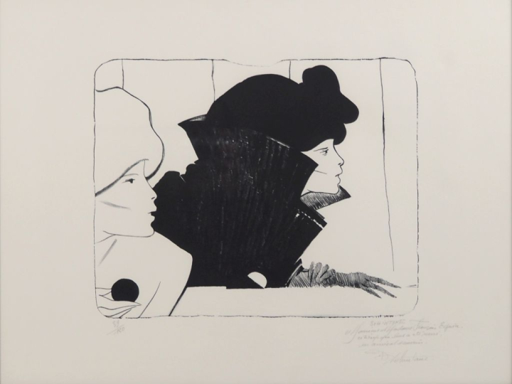Daniel SCHINTONE.  "Les deux jeunes femmes" Lithographie en noir, cont