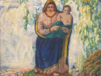 Vente aux enchères Maurice SOUDAN.  "Vierge à l'enfant" Huile sur toile, signée en bas à 
