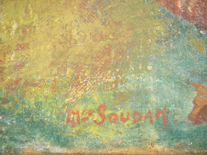 Maurice SOUDAN.  "Vierge à l'enfant" Huile sur toile, signée en bas à 