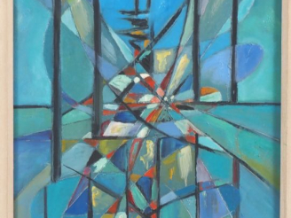 Vente aux enchères STARKMANN.  "Le pont suspendu" Huile sur panneau, signée en bas à gauc