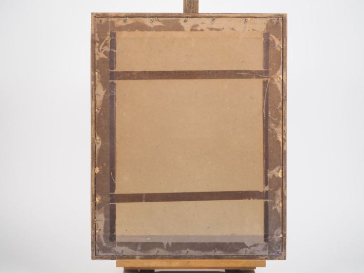 E. VILLAIN.  "A la fontaine du village" Aquarelle, signée en bas à gau