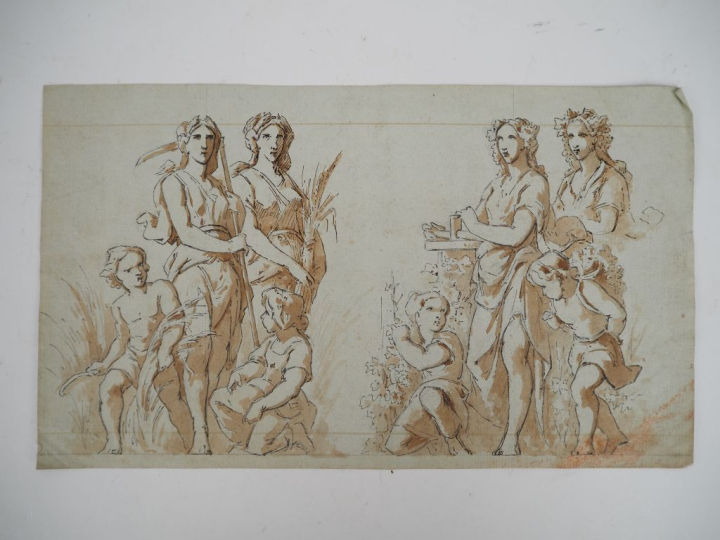 Ecole française XIXème. "Etude de personnages"  Deux dessins à la plum