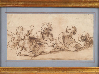 Vente aux enchères D'après un maitre italien du XVIIème.  "Etude de personnages" Dessin à