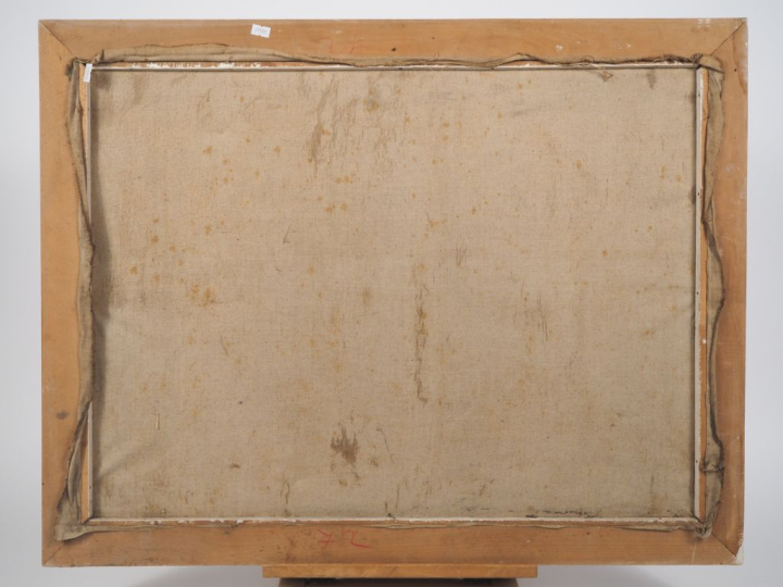 Ecole française XXème.  "jeune femme dans un parc" Huile sur toile  Di