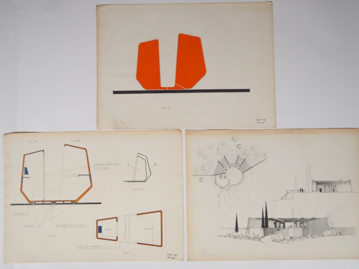 Exceptionnel ensemble de 11 plans d'architectes des années 70 : plans,