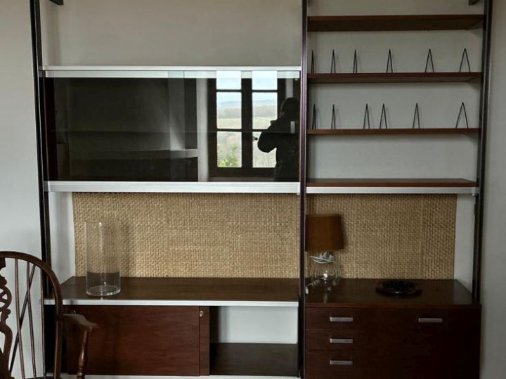 HERMAN MILLER.  Bibliothèque ou étagère en métal verre et bois. (A rem