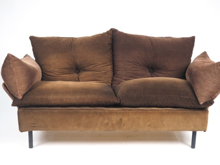 Mobilier de salon 1970 en velours marron, piétement métallique laqué n