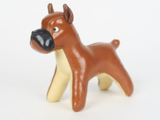 Vente aux enchères Sujet en cuir tricolore "le chiot" (yeux en verre) Dim. 11,5 x 10 cm