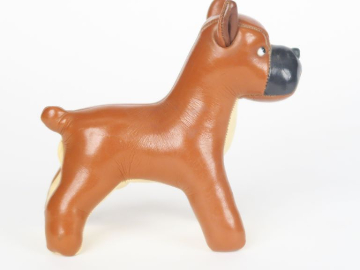 Sujet en cuir tricolore "le chiot" (yeux en verre) Dim. 11,5 x 10 cm