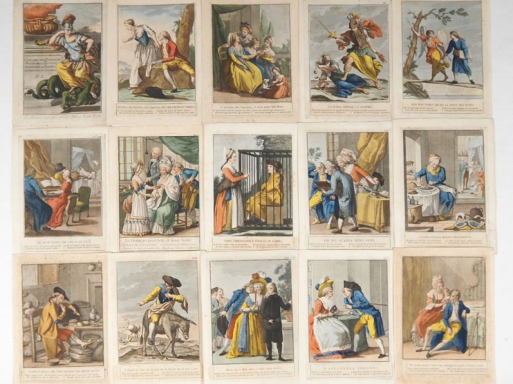 Suite de 40 gravures en couleur "les proverbes toscans" par NICOLAS PA